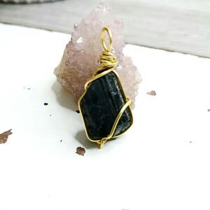 Small Raw Black Tourmaline Crystal Pendant Charm, Jewelry Making 1.5"